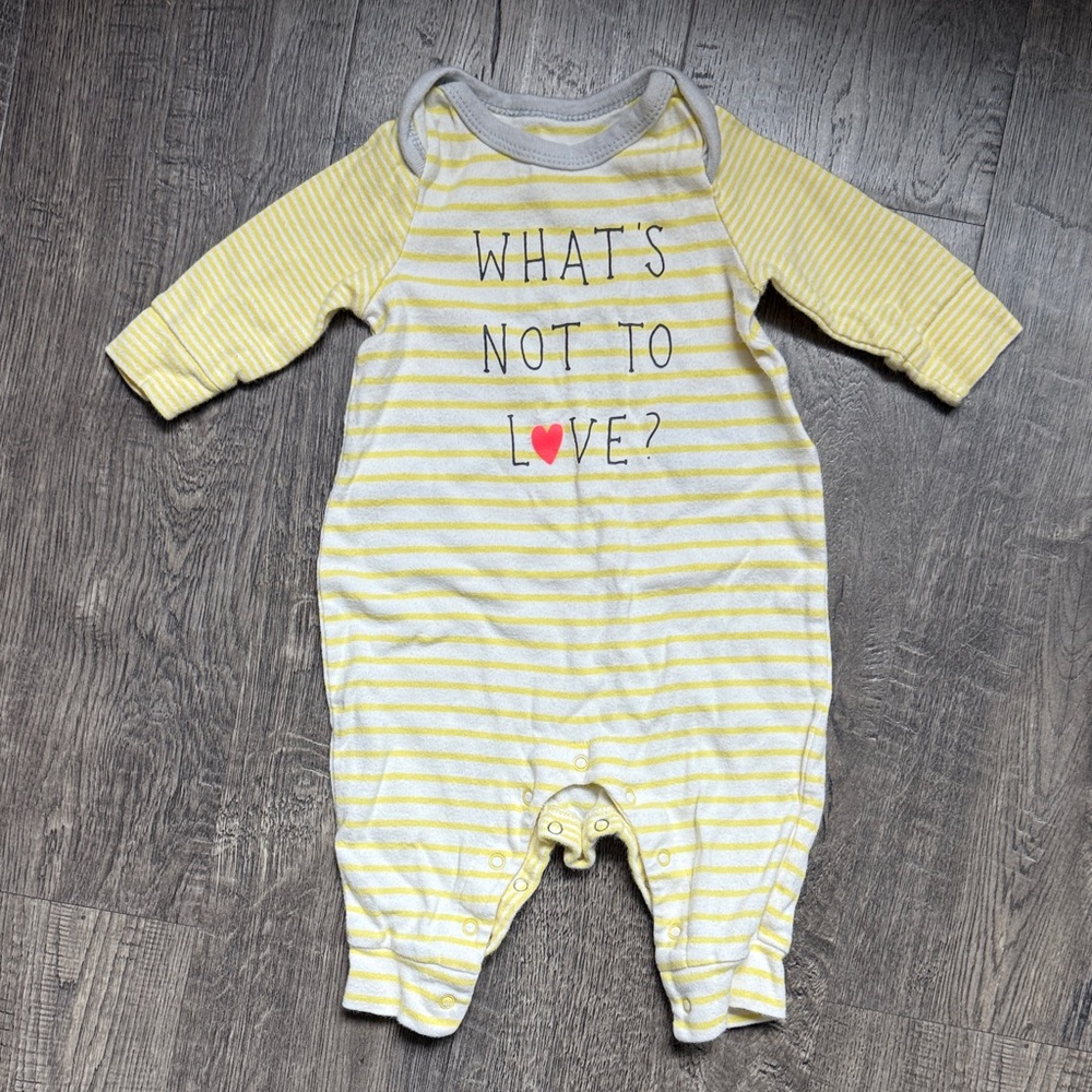 GAP Yellow & White Striped Baby One-Piece with Heart Graphic